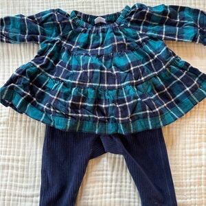 Hanna Andersson Blue Plaid Dress with Navy courdoroy Leggings